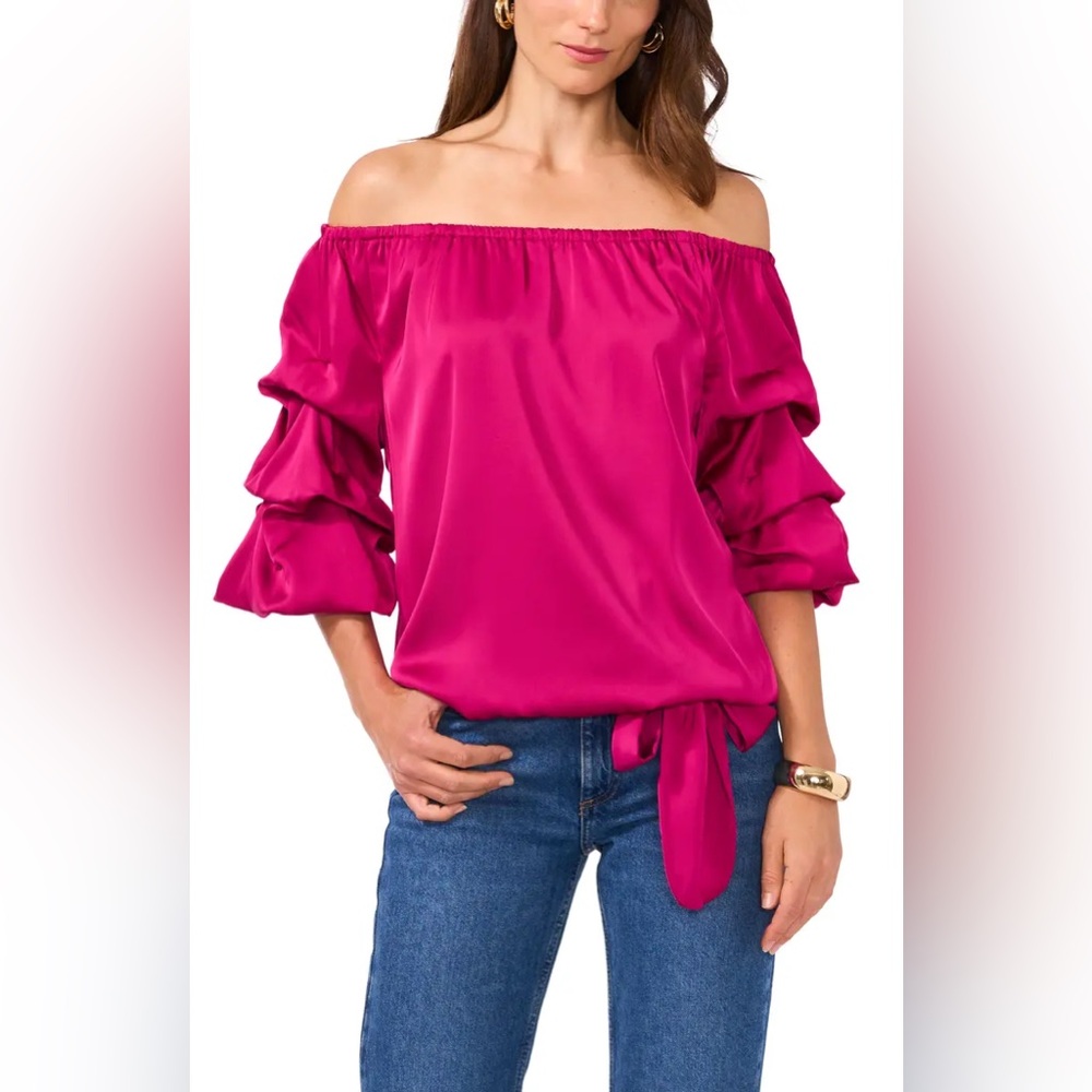 Vince Camuto Off the Shoulder Bubble Sleeve Pink Top, Size Small, Like New!!
